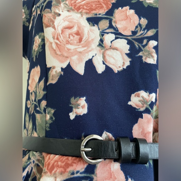 Navy Blue Floral A-Line Summer Dress - Picture 2 of 3